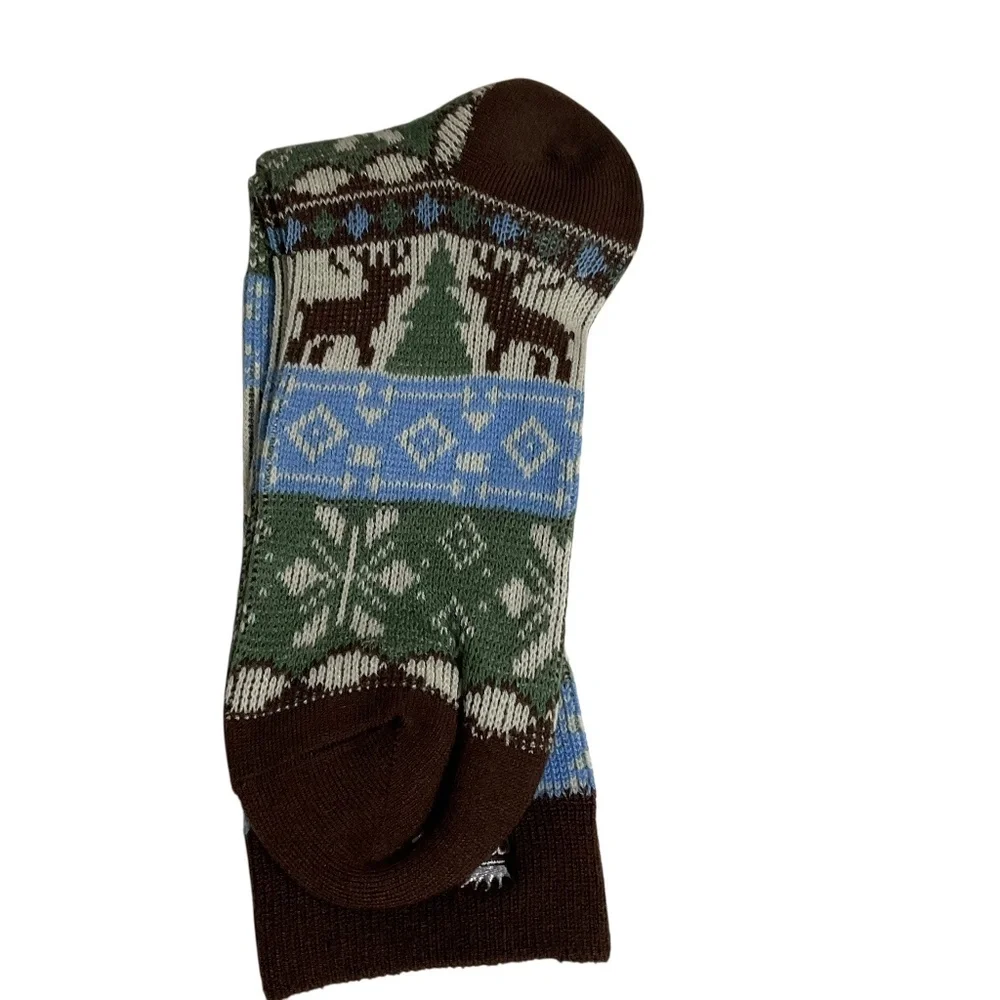 NWOT Deer Forest Cabin Crew Socks 9” Cozy Winter Lodge Nature Core